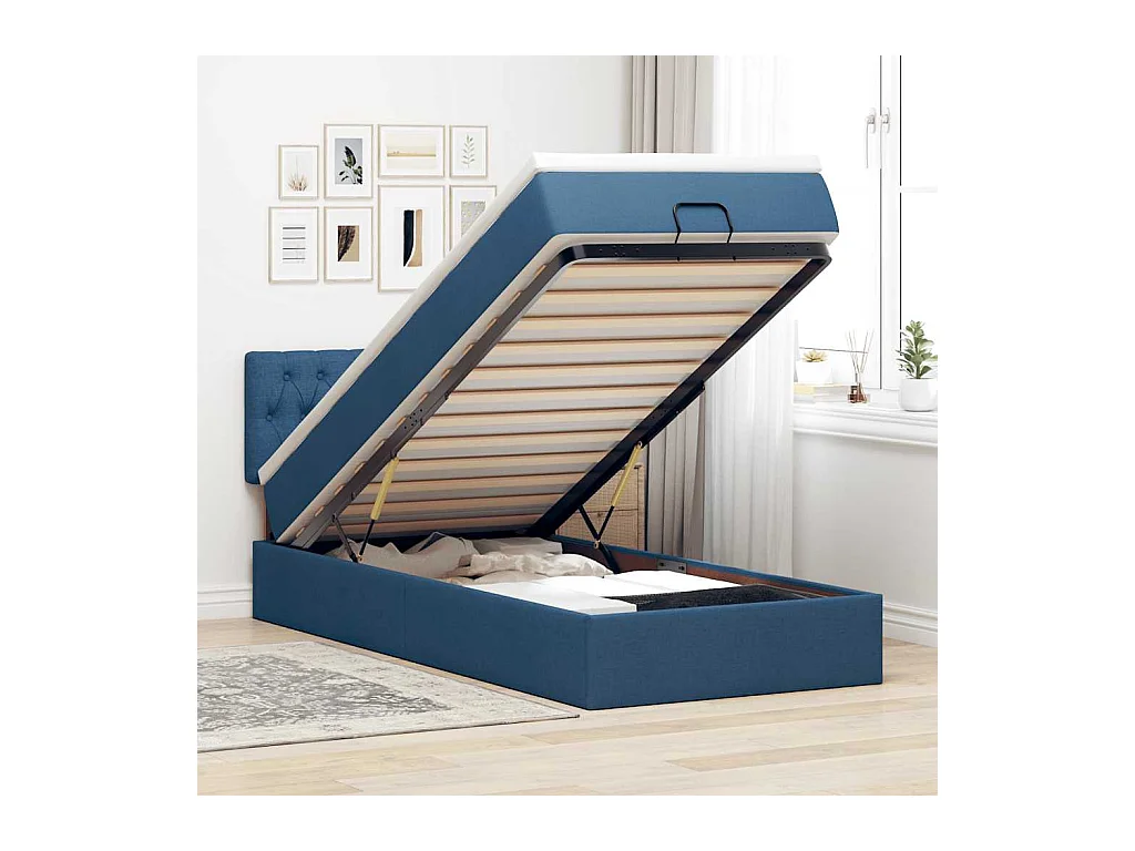 Ottoman-Bett mit Matratze Blau 90x190 cm Stoff