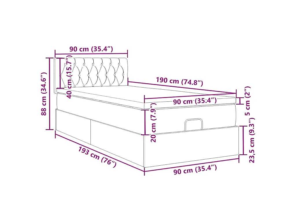 Cadre de lit ottoman avec matelas bleu 90x190 cm tissu