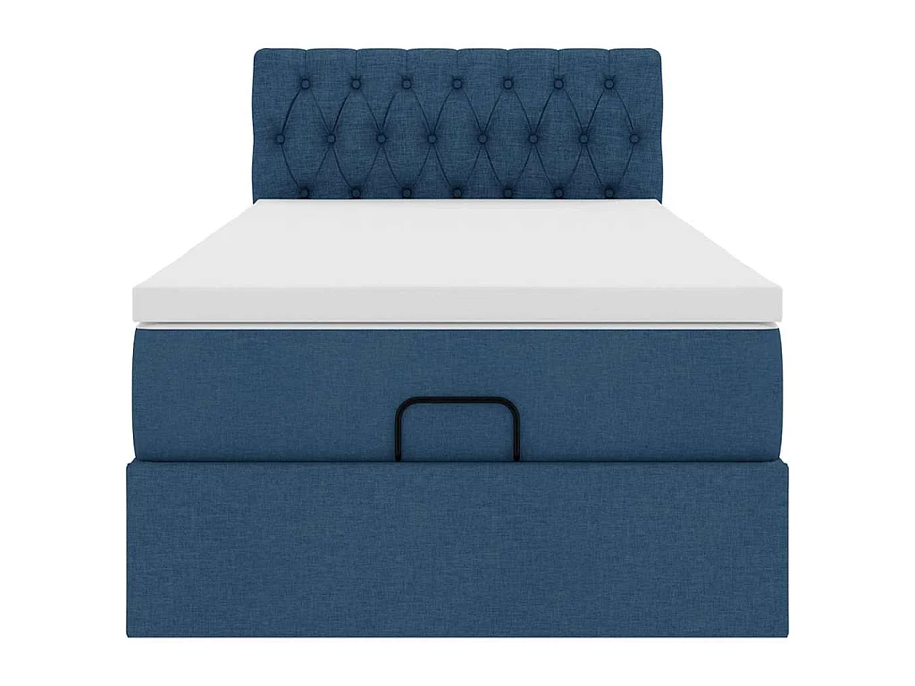 Cadre de lit ottoman avec matelas bleu 90x190 cm tissu
