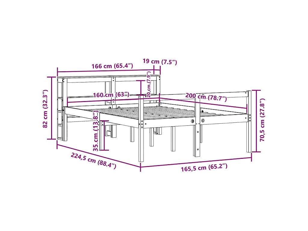Cadre de lit et tête de lit sans matelas cire marron 160x200 cm