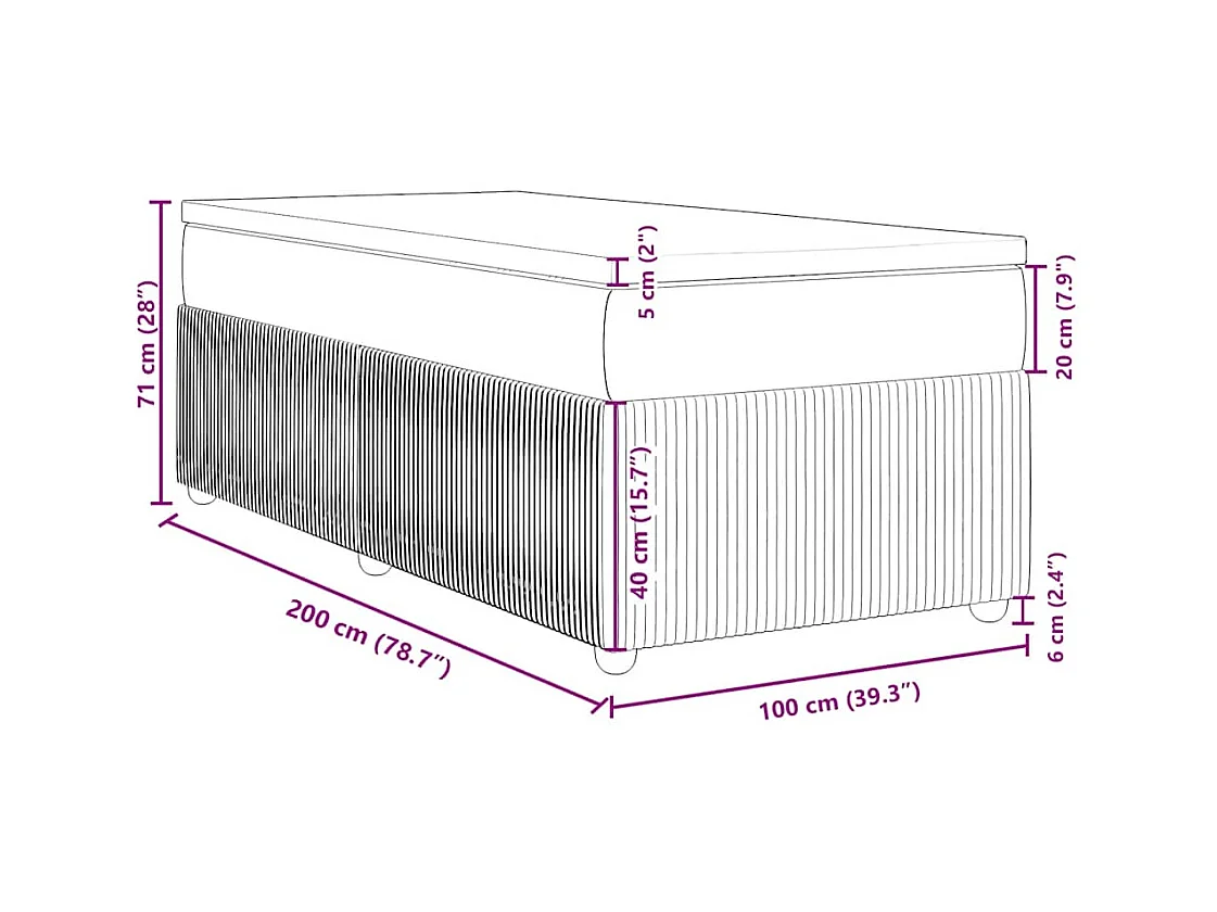 Cama box spring con colchón tela azul 100x200 cm