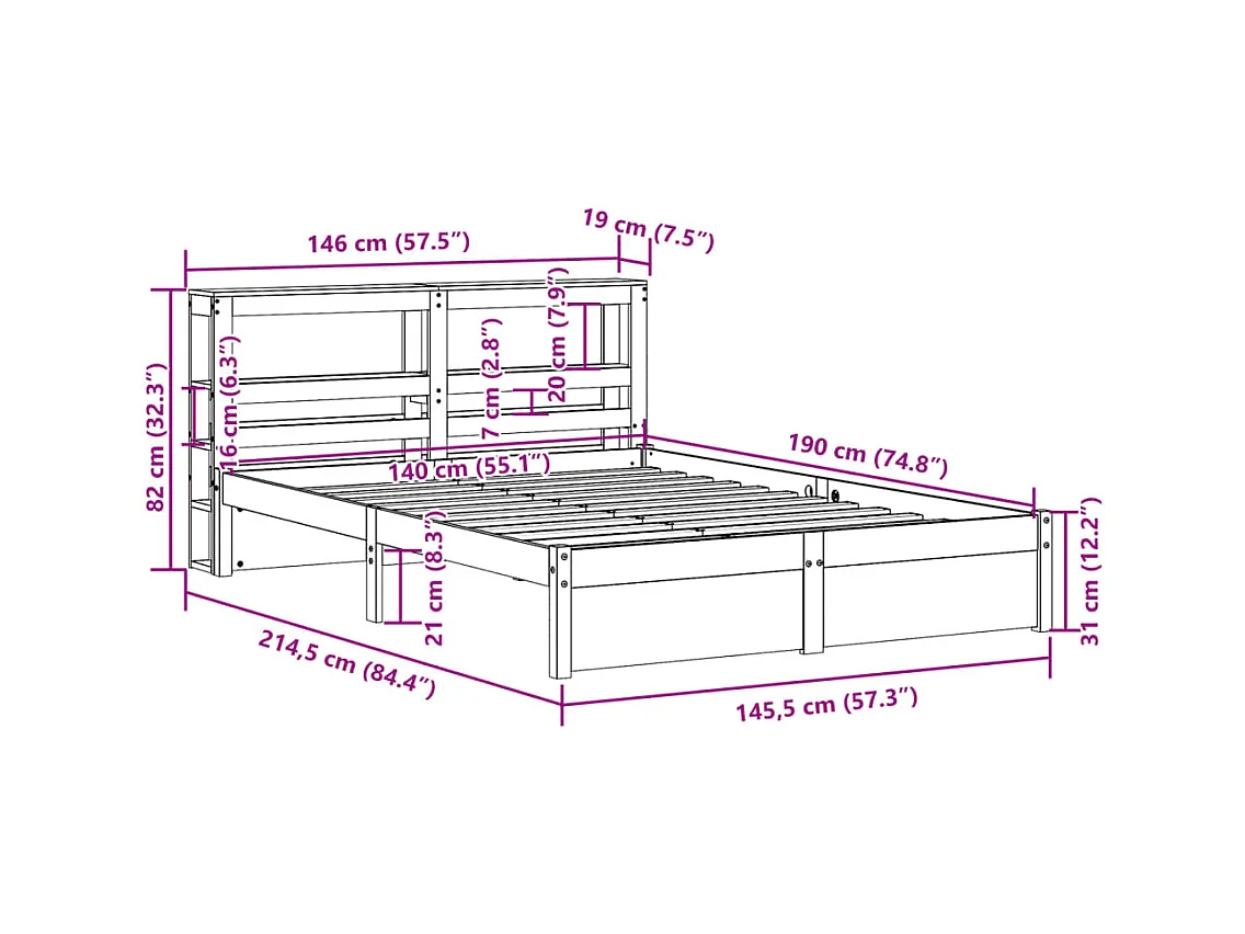 Cadre de lit avec tête de lit sans matelas blanc 140x190 cm