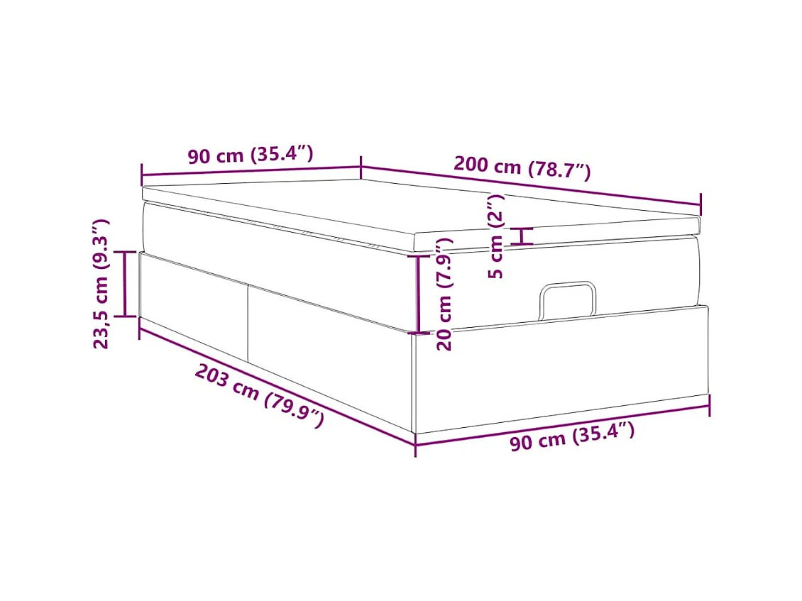 Cadre de lit ottoman avec matelas vert foncé 90x200 cm velours
