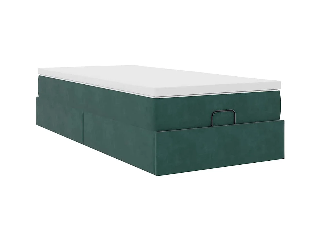 Cadre de lit ottoman avec matelas vert foncé 90x200 cm velours