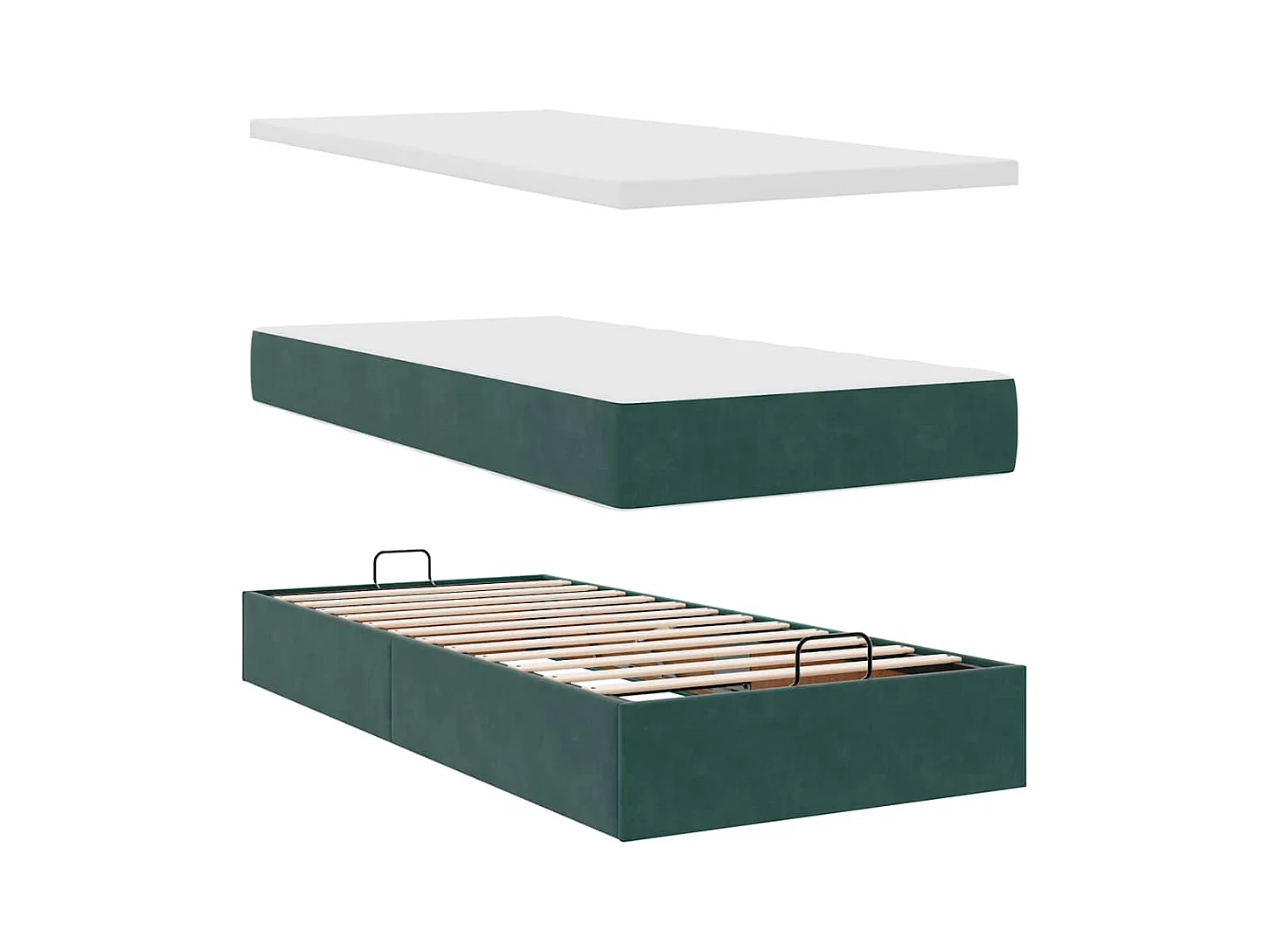 Cadre de lit ottoman avec matelas vert foncé 90x200 cm velours