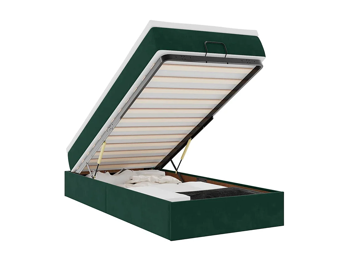 Cadre de lit ottoman avec matelas vert foncé 90x200 cm velours