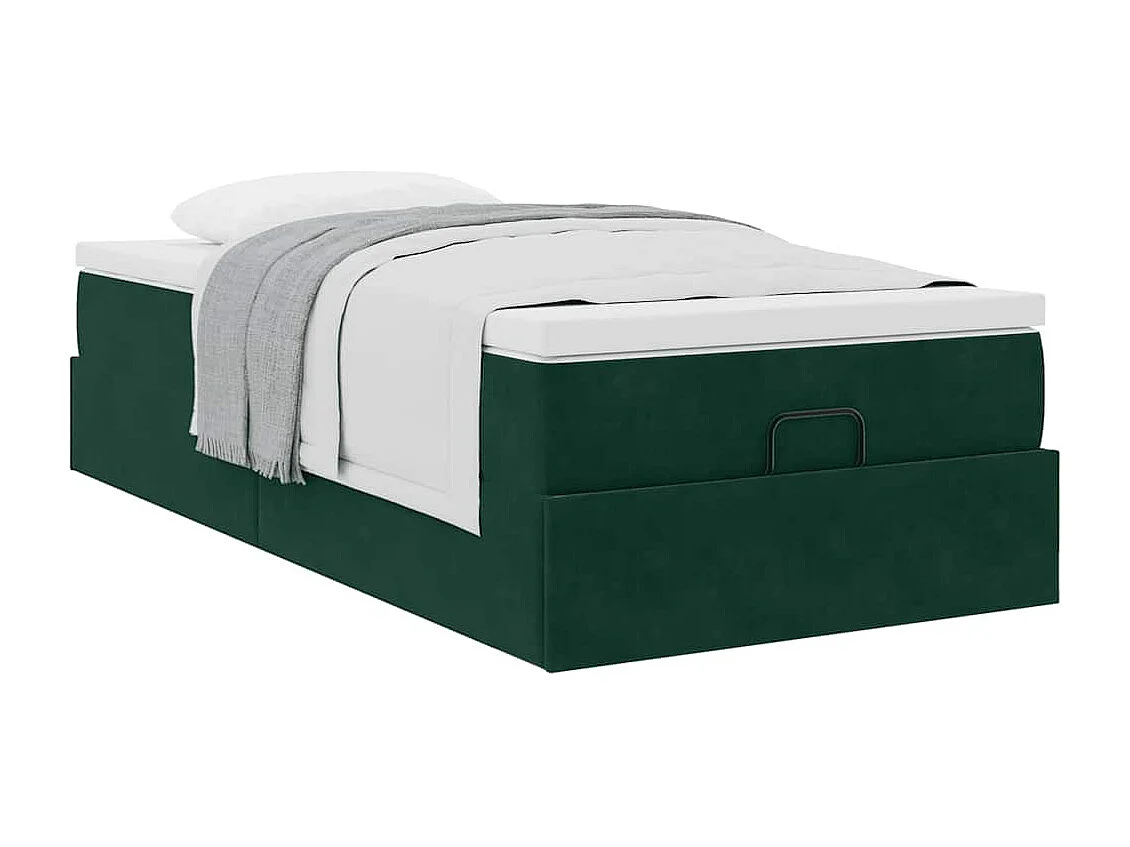 Cadre de lit ottoman avec matelas vert foncé 90x200 cm velours