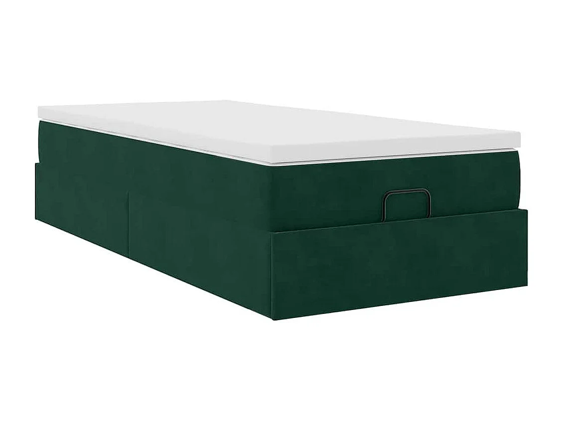 Cadre de lit ottoman avec matelas vert foncé 90x200 cm velours