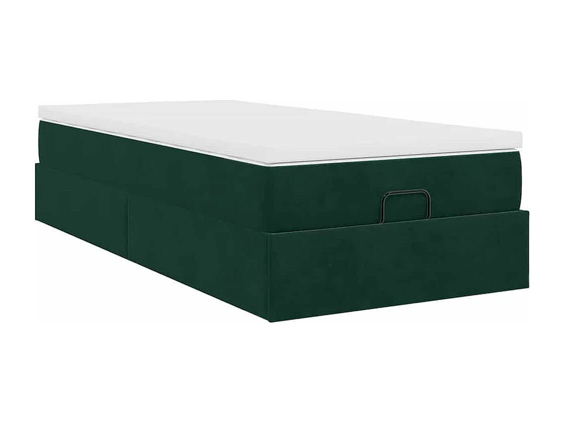 Cadre de lit ottoman avec matelas vert foncé 90x200 cm velours