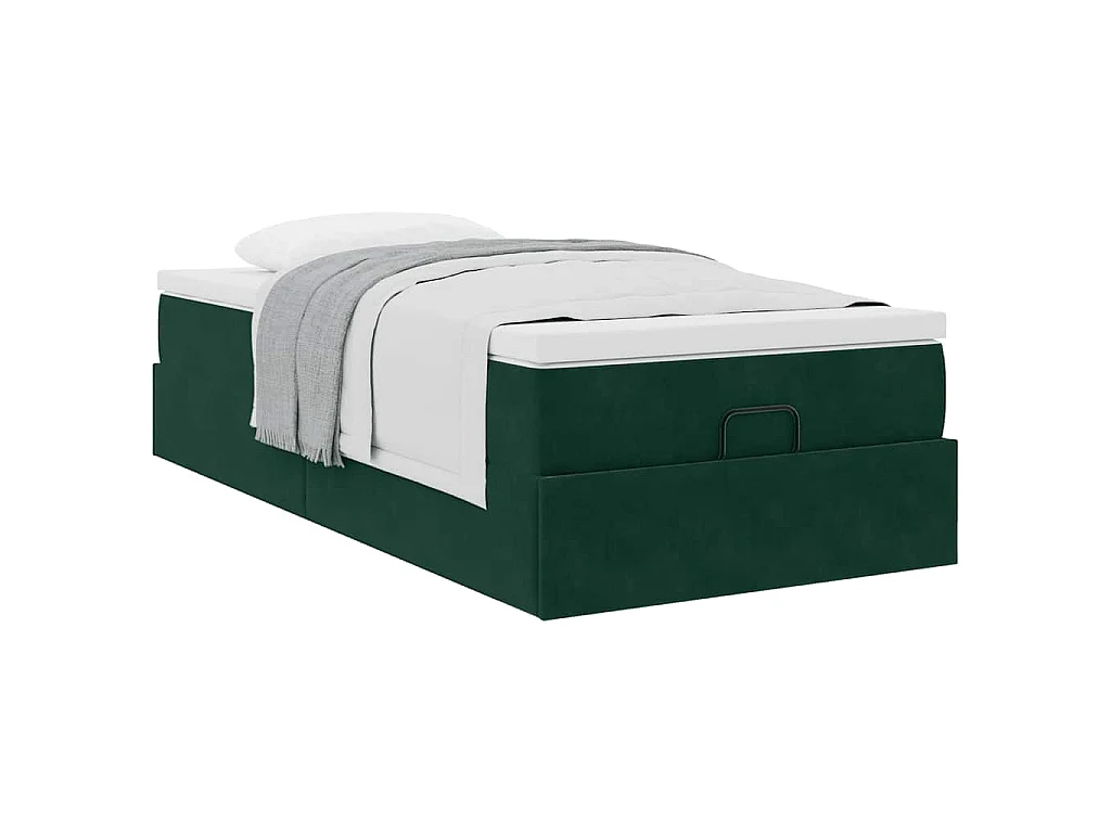 Estructura de cama otomana con colchón terciopelo verde oscuro