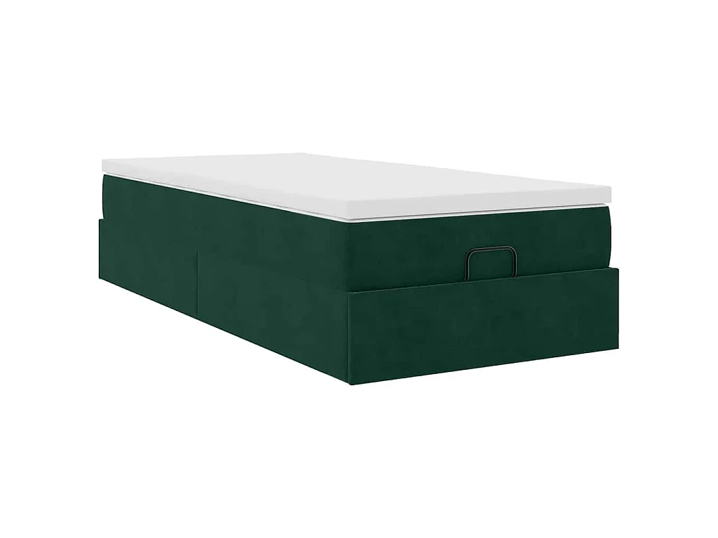 Estructura de cama otomana con colchón terciopelo verde oscuro