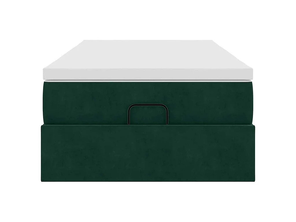 Estructura de cama otomana con colchón terciopelo verde oscuro