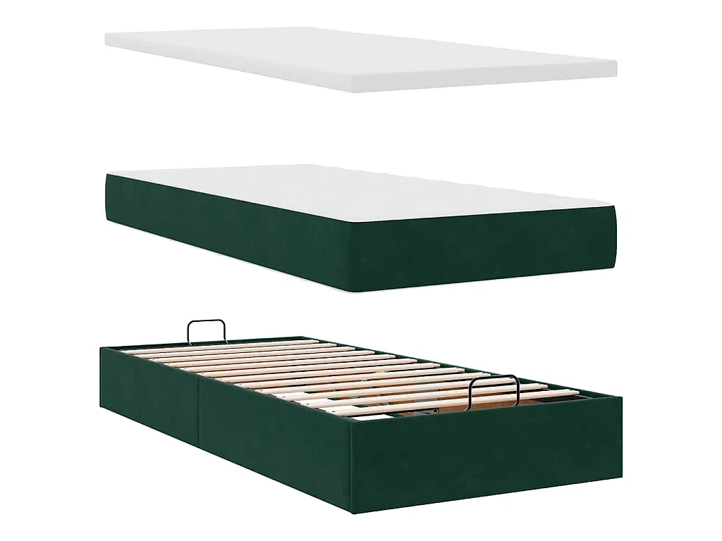 Estructura de cama otomana con colchón terciopelo verde oscuro