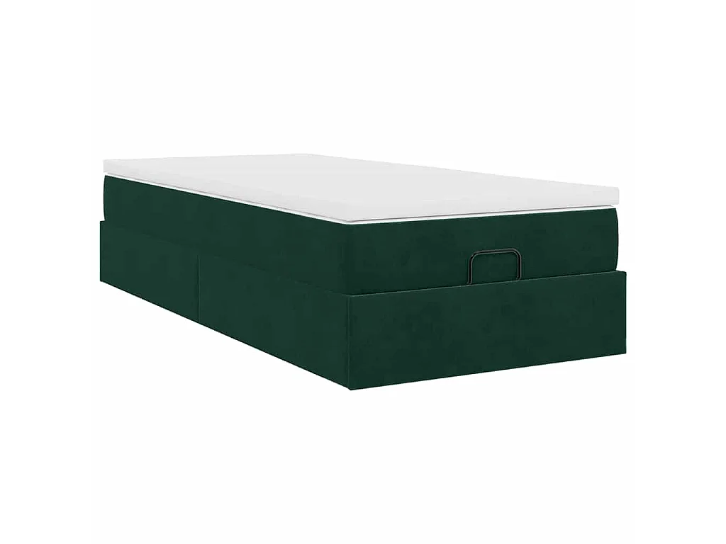 Estructura de cama otomana con colchón terciopelo verde oscuro