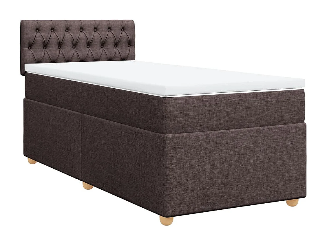 Cama box spring con colchón tela marrón oscuro 90x200 cm