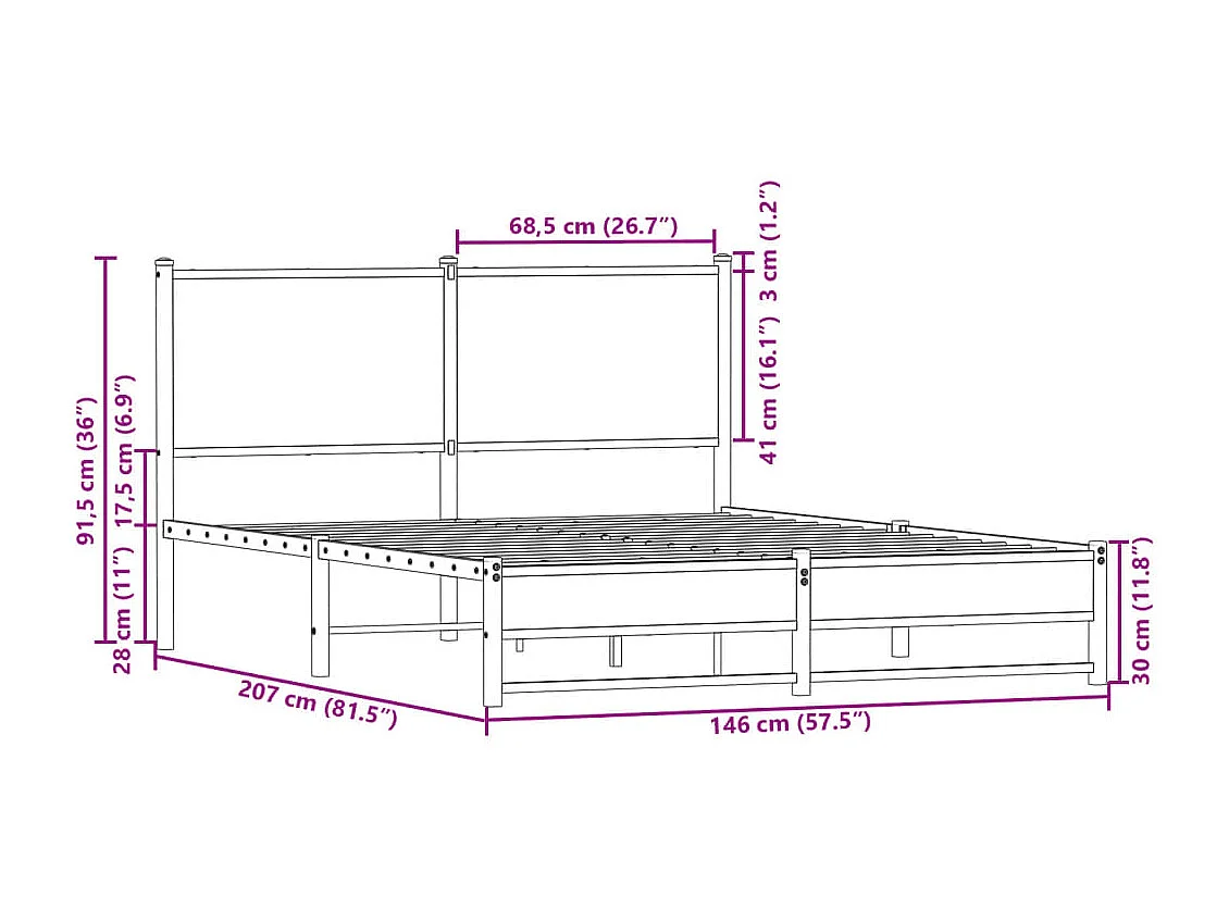 Cadre de lit en métal sans matelas chêne fumé 140x200 cm