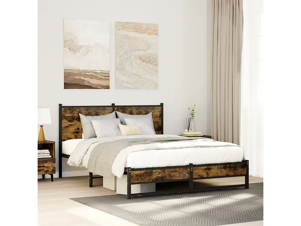 Cadre de lit en métal sans matelas chêne fumé 140x200 cm