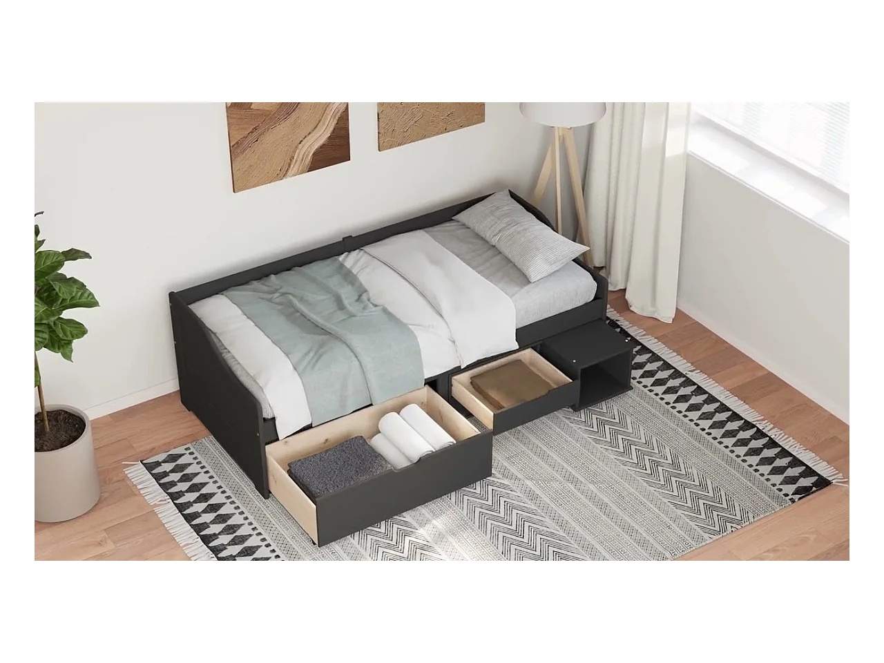 Lit de jour et 3 tiroirs sans matelas IRUN blanc rose 90x200 cm