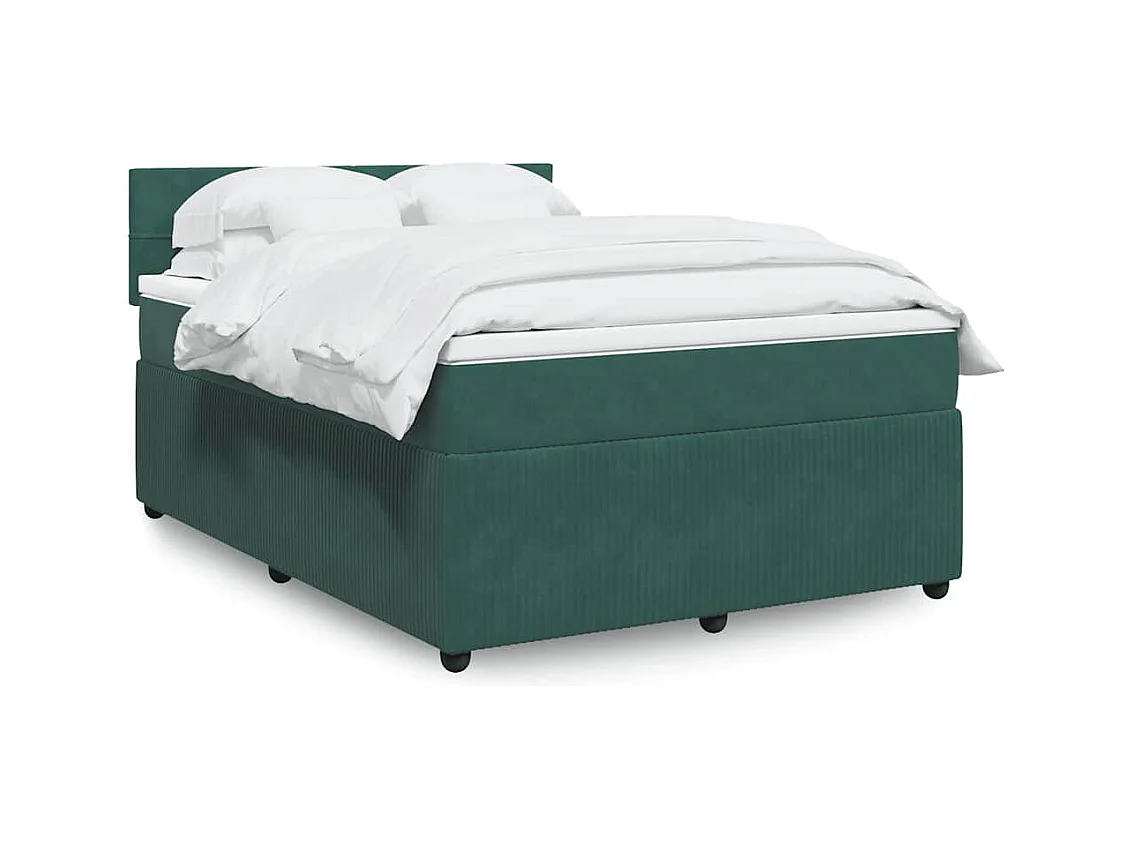 Cama box spring con colchón terciopelo verde oscuro 140x200 cm