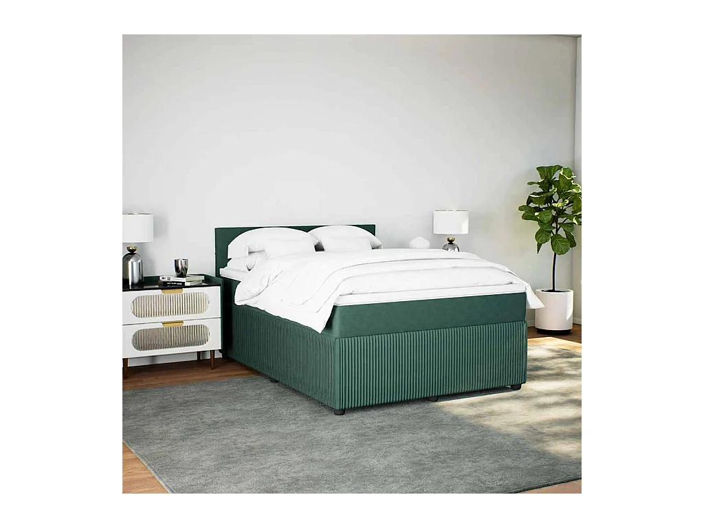 Cama box spring con colchón terciopelo verde oscuro 140x200 cm