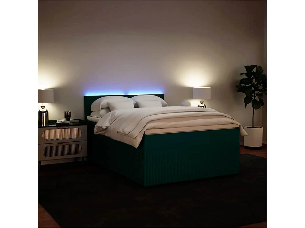 Cama com molas/colchão 140x200 cm veludo verde-escuro