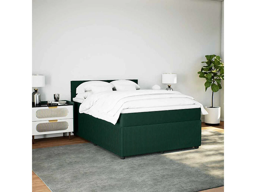 Cama com molas/colchão 140x200 cm veludo verde-escuro