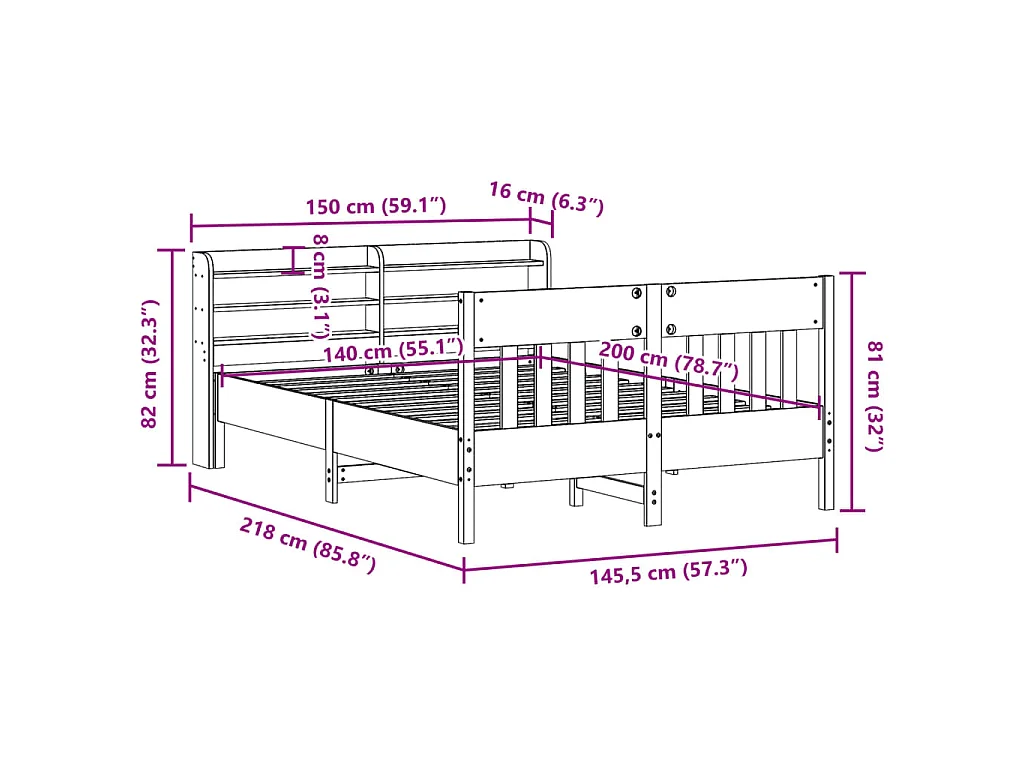 Bedframe zonder matras massief grenenhout wit 140x200 cm