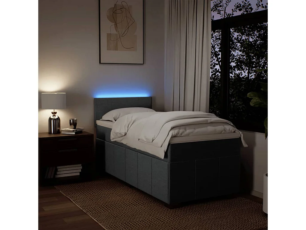 Sommier à lattes de lit et matelas Gris foncé 90x190 cm Tissu