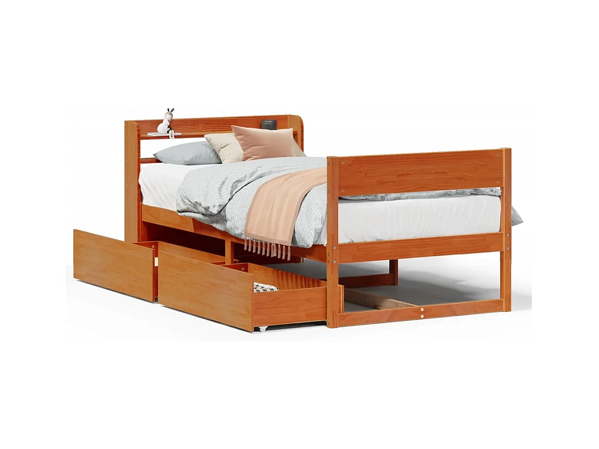 Cadre de lit sans matelas cire marron 100x200cm bois pin massif