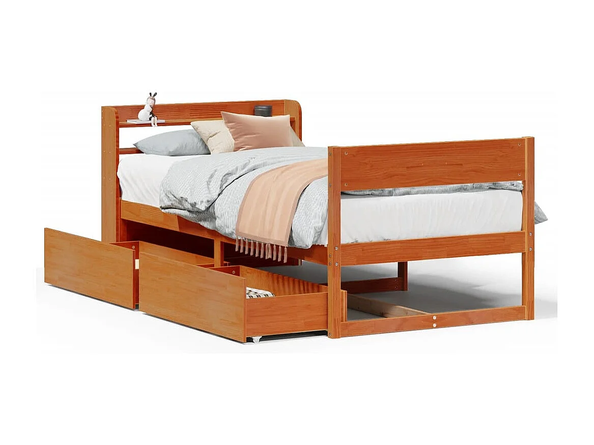 Cadre de lit sans matelas cire marron 100x200cm bois pin massif