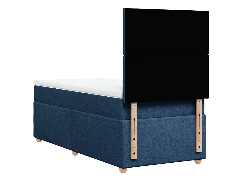 Cama box spring con colchón tela azul 100x200 cm