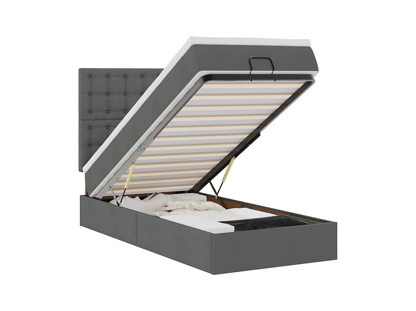 Ottomane Bett mit Matratze & LEDs Dunkelgrau 90x200 cm Stoff