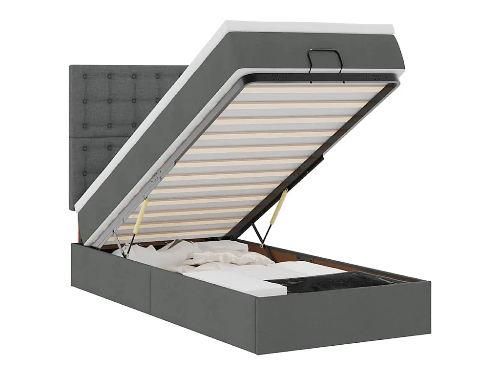Cama otomana com colchão & LEDs 90x200cm tecido cinzento escuro