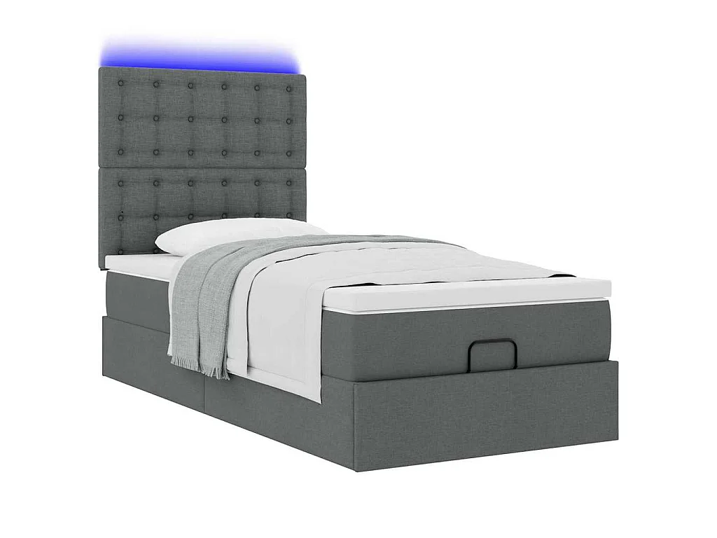 Cama otomana com colchão & LEDs 90x200cm tecido cinzento escuro