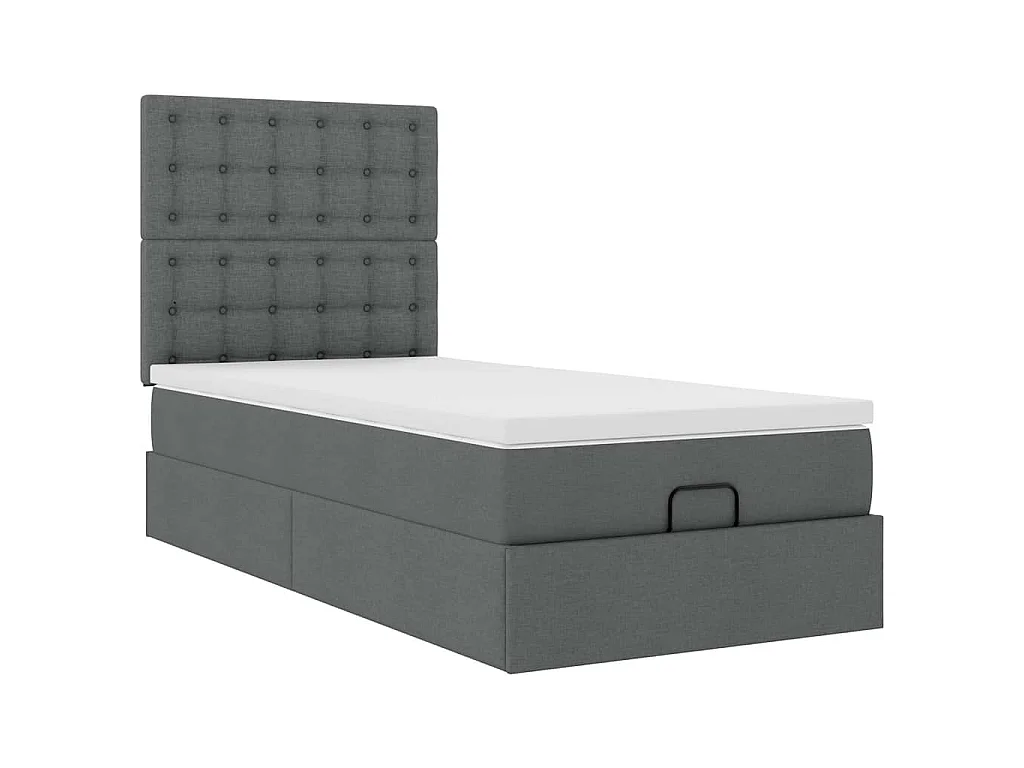 Cama otomana com colchão & LEDs 90x200cm tecido cinzento escuro