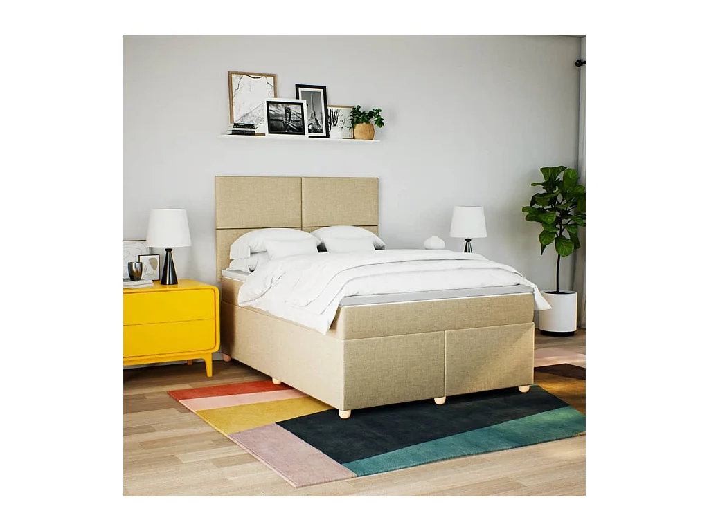 Sommier à lattes de lit avec matelas Crème 140x200 cm Tissu