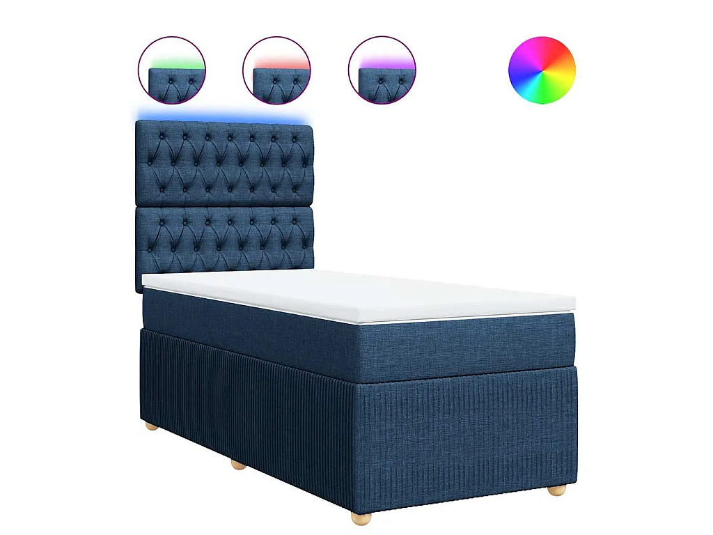 Cama box spring con colchón tela azul 90x200 cm
