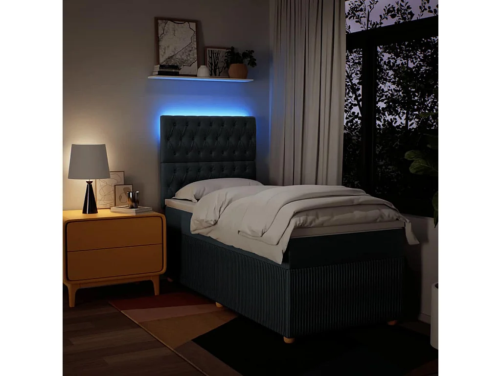 Cama box spring con colchón tela azul 90x200 cm