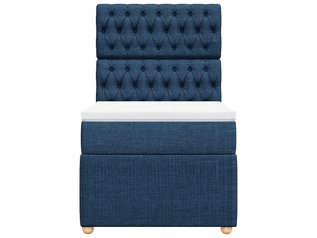 Cama box spring con colchón tela azul 90x200 cm