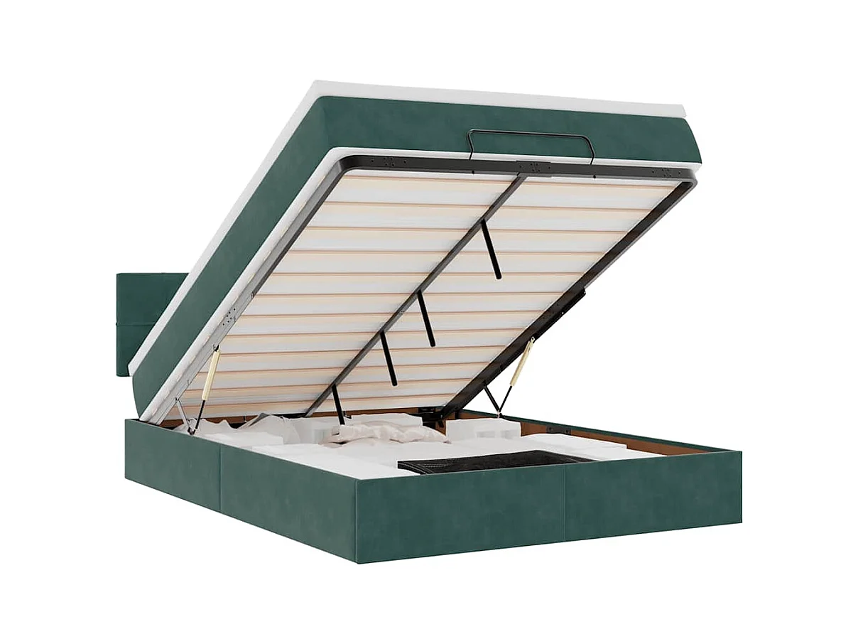 Cadre de lit ottoman avec matelas vert foncé 140x200 cm velours