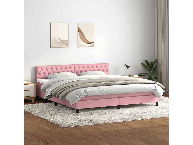 Sommier à lattes de lit avec matelas rose 180x210 cm velours