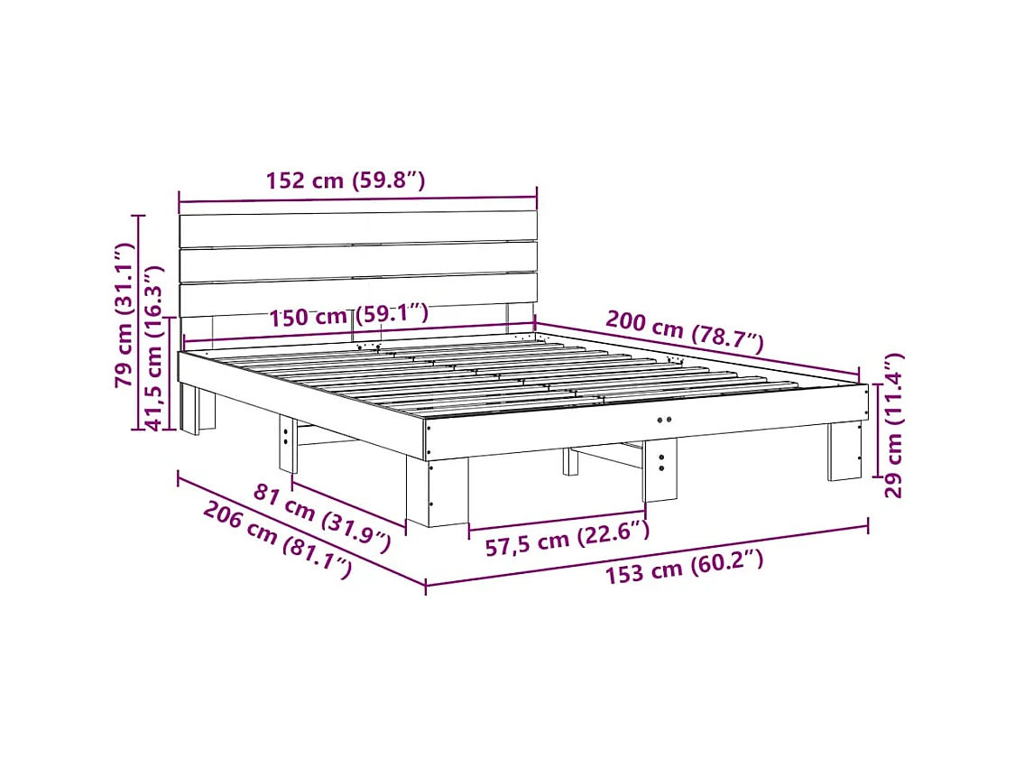 Massivholzbett mit Kopfteil ohne Matratze 150x200 cm Eichenholz