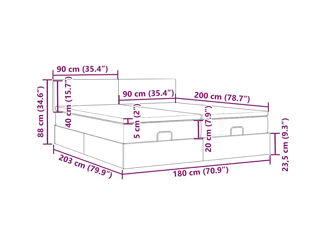 Ottoman-Bett mit Matratzen Rosa 180x200 cm Samt
