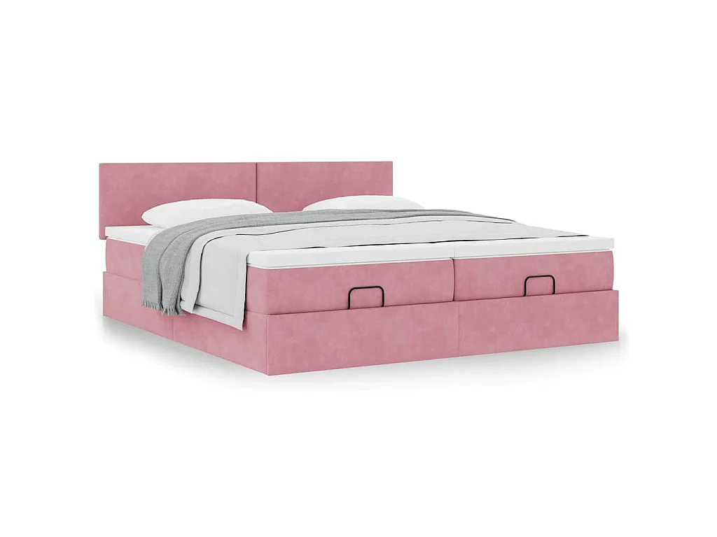 Struttura Letto Pouf con Materassi Rosa 180x200 cm Velluto