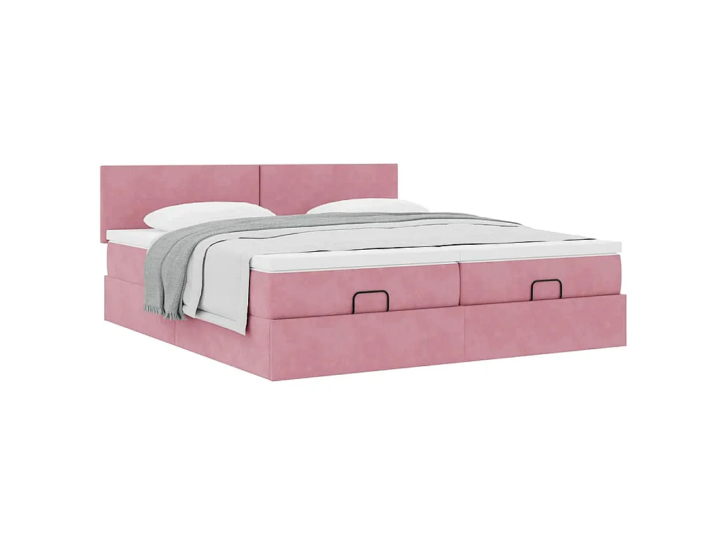 Struttura Letto Pouf con Materassi Rosa 180x200 cm Velluto