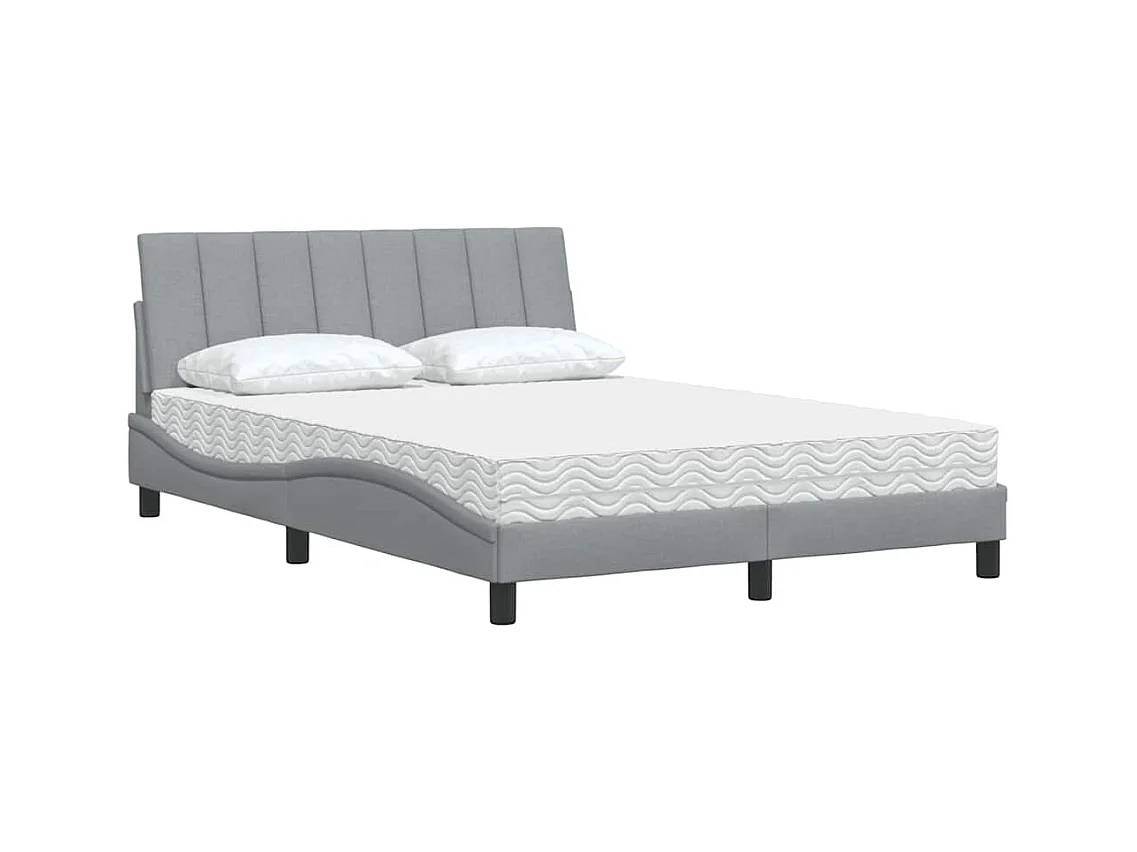 Lit avec matelas Hanko gris clair 140x200 cm tissu