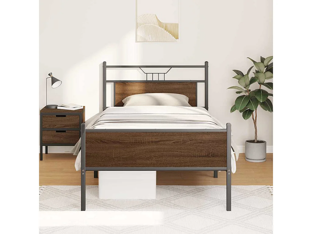 Estructura de cama sin colchón madera marrón roble 100x200 cm