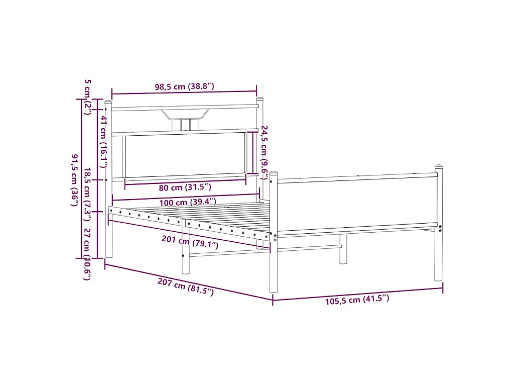 Bedframe zonder matras bewerkt hout bruin eikenkleur 100x200 cm
