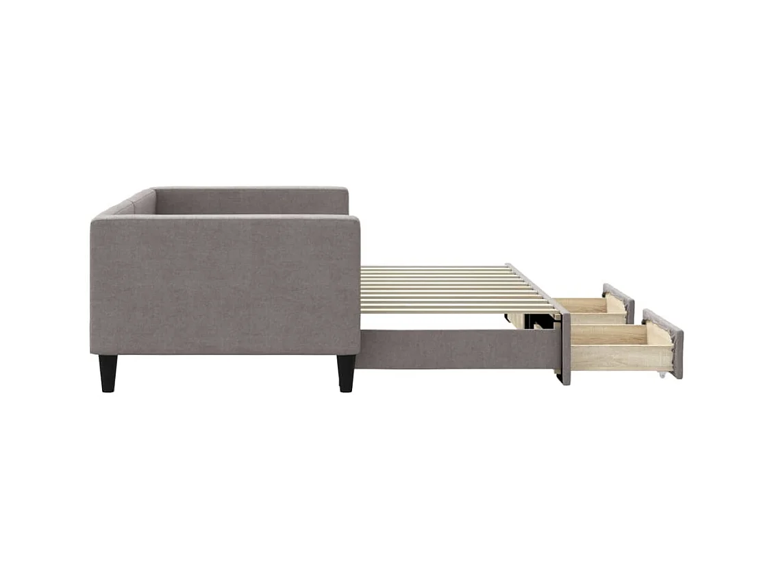 Lit de jour avec gigogne et tiroirs sans matelas taupe 90x200cm