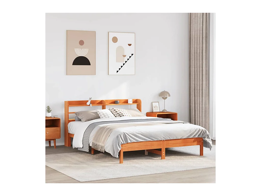 Cadre de lit sans matelas cire marron 160x200cm bois pin massif